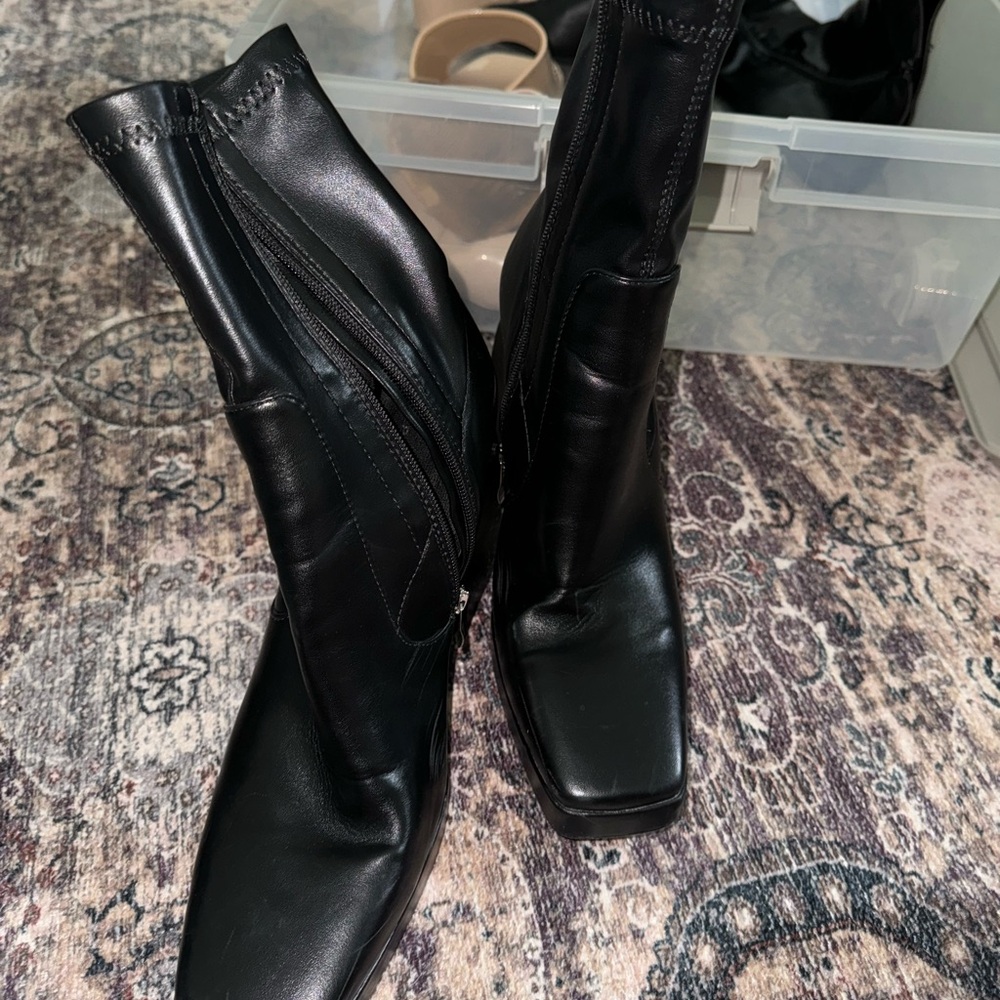 Princess Polly Black Leather Square Toe Boots
